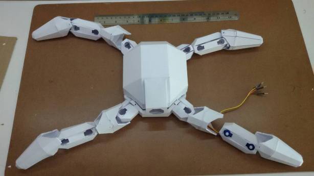 Robotic quadrapod make from cardstock, hobby servos and Arduino MEGA